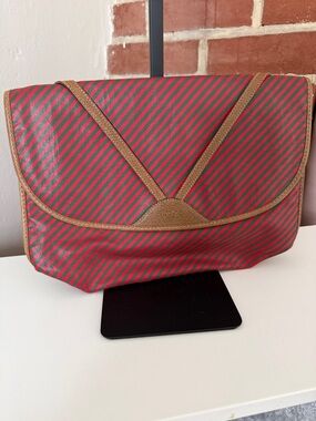 Authentic Vintage Gucci Striped Red and Green Fold-Over Clutch